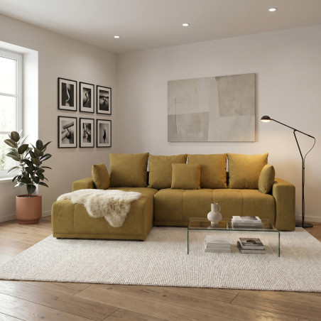 Coltar Cu Insula Dreapta Green, 5 Locuri, Lada Depozitare, Mostard, 280 Cm-01