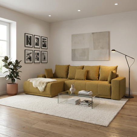 Coltar Cu Insula Dreapta Green, 5 Locuri, Lada Depozitare, Mostard, 280 Cm-01