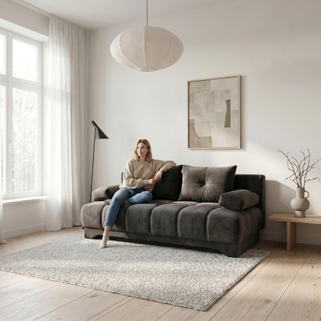 Canapea Extensibila Dali, 3 Locuri, Lada Depozitare, Gri Inchis, 210 Cm-01
