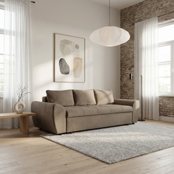 Canapea Extensibila Lorena Lux, 3 Locuri, Spatiu Depozitare, Maro, 250 Cm