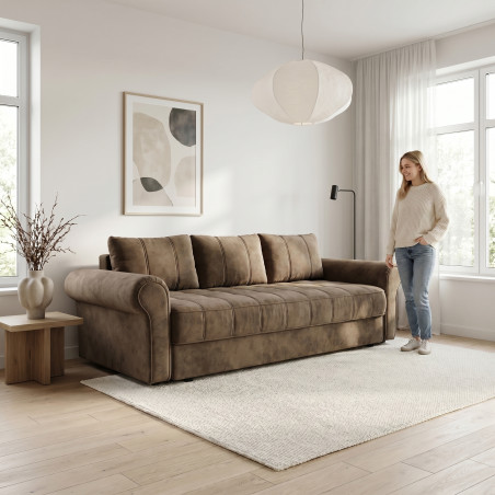 Canapea Extensibila Venezia, 3 Locuri, Lada Depozitare, Maro, 244 Cm-01