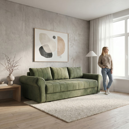 Canapea Extensibila Venezia, 3 Locuri, Lada Depozitare, Tapiterie Verde, 244 Cm-01