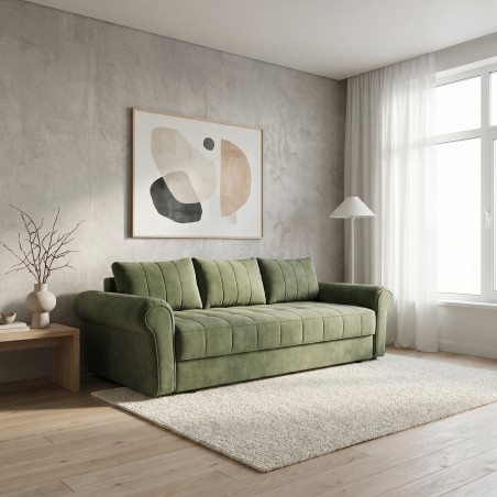 Canapea Extensibila Venezia, 3 Locuri, Lada Depozitare, Tapiterie Verde, 244 Cm-01