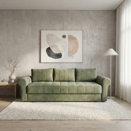 Canapea Extensibila Venezia, 3 Locuri, Lada Depozitare, Tapiterie Verde, 244 Cm-01