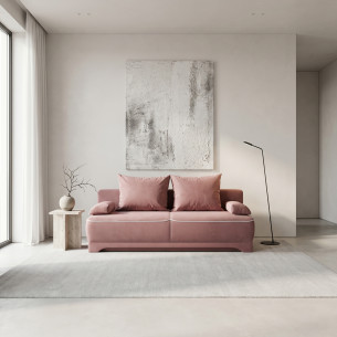 Canapea Extensibila Parma Cu Lada Roz Si Alb, 205 x 80 x 98 Cm