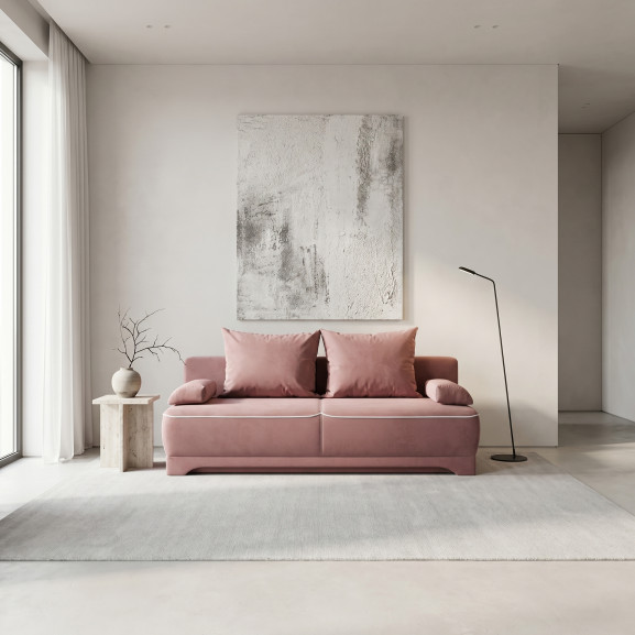 Canapea Extensibila Parma Cu Lada Roz Si Alb, 205 x 80 x 98 Cm