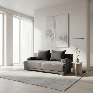 Canapea Extensibila Parma Cu Lada Gri Si Crem, 205 x 80 x 98 Cm