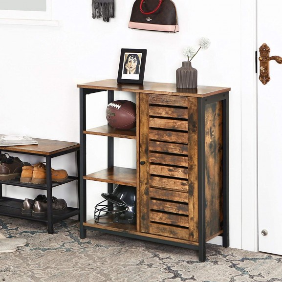 Dulăpior Vintage 1 Usi si 3 Polite, Maro Rustic si Metal, 70 x 30 x 81 Cm Comode
