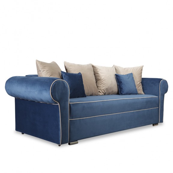 Canapea Extensibila Cu 3 Locuri Sofia, Albastru Si Bej, Lada Depozitare, 251 X 105 X 75 Cm 105 imagine model 2022