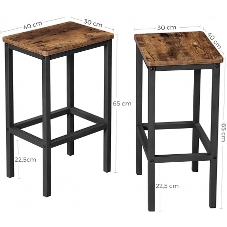 Set 2 Scaune De Bar Vintage Maro Rustic Si Negru, 40 Cm-01