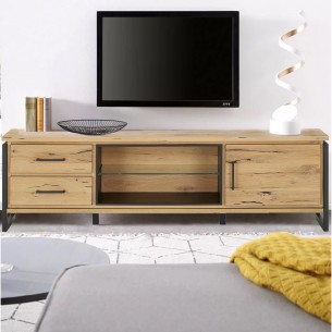 Comoda Tv Cu Furnir Din Lemn Masiv Reno Smoked Oak, 170 Cm