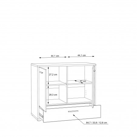 Comoda Chicory, Stejar Riviera si alb si alb super lucios, 94.5 cm-01