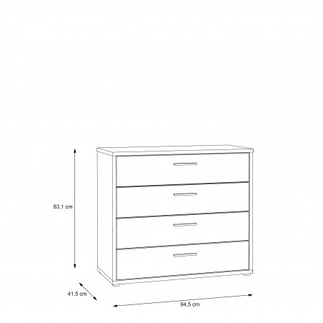 Comoda 4 Sertare Chicory, Stejar Riviera Si alb Si alb super lucios, 94.5 cm-01