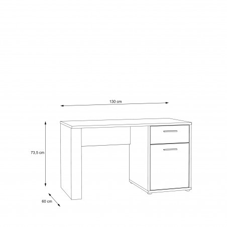 Birou Chicory, Stejar Riviera si alb super lucios, 130 x 73.5 x 60 cm.-01