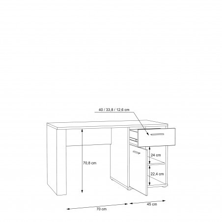 Birou Chicory, Stejar Riviera si alb super lucios, 130 x 73.5 x 60 cm.-01