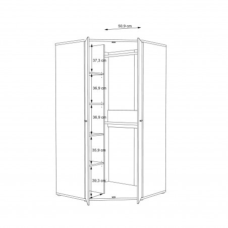 Dulap colt Chicory, Stejar Riviera si alb si alb super lucios, 103.3 cm-01