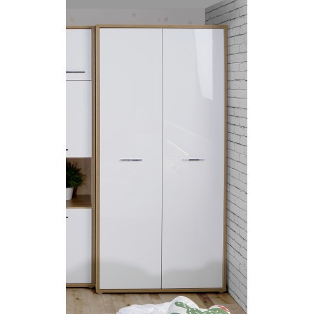 Dulap Chicory, 2 Usi, Stejar Riviera si Alb Super Lucios, 94.5 Cm-01