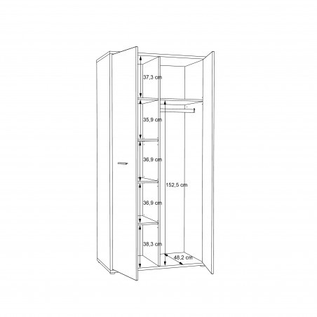 Dulap Chicory, 2 Usi, Stejar Riviera si Alb Super Lucios, 94.5 Cm-01