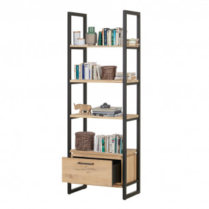 Biblioteca Reno 1 Sertar, Smoked Oak, Furnir Din Lemn Masiv, 69,5 x 41 x 200 Cm