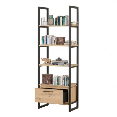 Biblioteca Reno Cu 1 Sertar, Smoked Oak, Furnir Din Lemn Masiv, 69.5 Cm-01