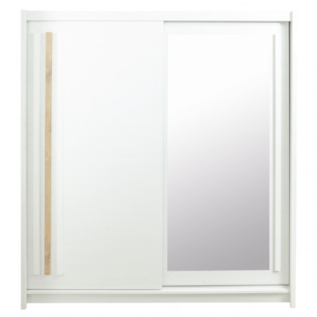 Dulap alb Anderssen pentru haine, design modern cu usi culisante si oglinda, 200 cm-01