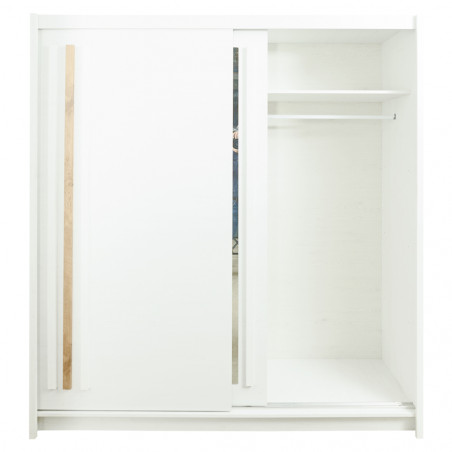 Dulap alb Anderssen pentru haine, design modern cu usi culisante si oglinda, 200 cm-01