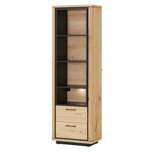 Biblioteca 2 Sertare Tulsa, Smoked Oak, Furnir Din Lemn Masiv, 62 x 36 x 193.9 Cm