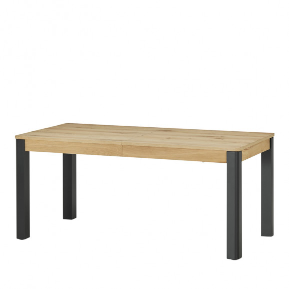 Poze Masa Extensibila Tulsa, Smoked Oak Si Negru, Furnir Din Lemn Masiv, 160/260 X 90 X 76.5 Cm