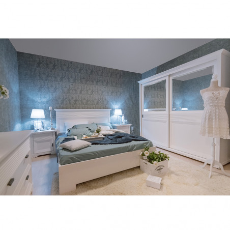 Set Dormitor Verona Bianco, Pat Cu Dimensiune saltea 160 X 200 Cm, 2 Noptiere Si Dulap-01