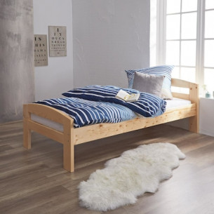 Pat Ramona Dimensiune Saltea 90 x 200 Cm, Lacuit, Lemn Masiv, Natur