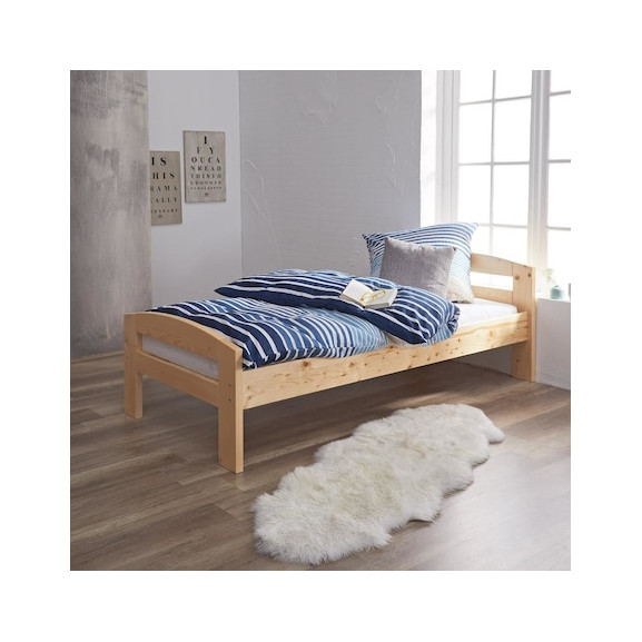 Poze Pat Ramona Lacuit, Lemn Masiv, Natur, Dimensiune Saltea 90 x 200 Cm