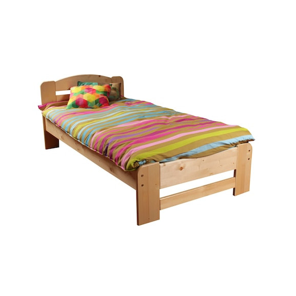Pat Pumba 3/1, Dimensiune Saltea 90 x 200 Cm, Lemn Masiv, Lacuit, Natur
