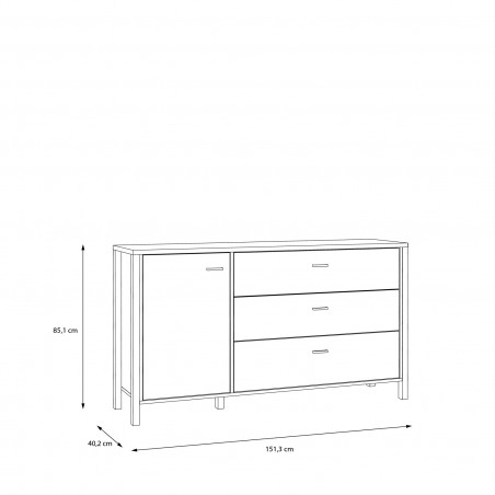 Comoda Cu 1 Usa Si 3 Sertare High Rock, Stejar Riviera si Negru, 151.3 Cm-01