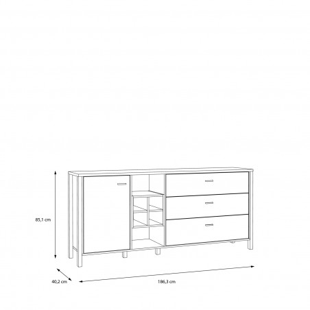 Comoda High Rock, Stejar Riviera si Negru, 186.3 Cm-01