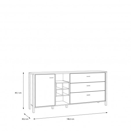 Comoda High Rock, Stejar Riviera si Negru, 186.3 Cm-01