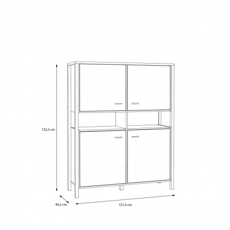 Comoda Cu 4 Usi High Rock, Stejar Riviera Si Negru, 121.3 Cm-01