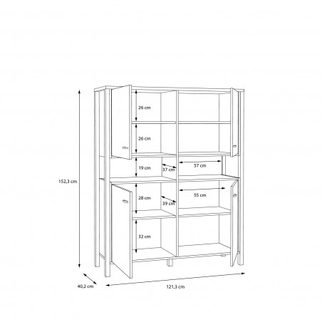 Comoda Cu 4 Usi High Rock, Stejar Riviera Si Negru, 121.3 Cm-01