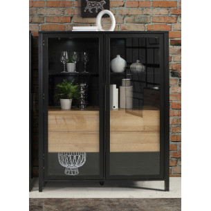 Vitrina Medie High Rock, Stejar Riviera Si Negru, 121.3 Cm