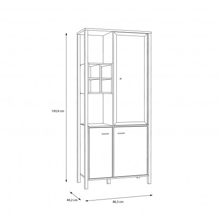 Vitrina Cu 3 Usi High Rock, Stejar Riviera Si Negru, 86.3 Cm-01