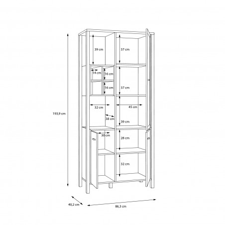 Vitrina High Rock, Stejar Riviera & Negru, 194 x 40 x 86.5 Cm-01