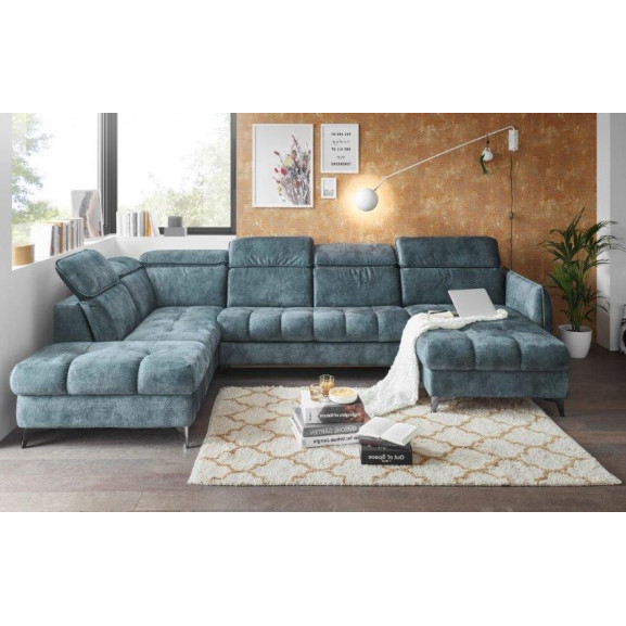 Coltar Extensibil U Cu Lada Depozitare Togo, Stanga, Smoke Blue, 347 X 82 X 221 Cm