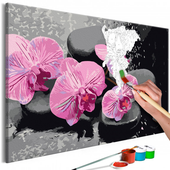 Pictatul Pentru Recreere Orchid With Zen Stones (Black Background)