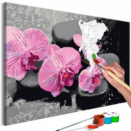 Pictatul Pentru Recreere Orchid With Zen Stones (Black Background)-01