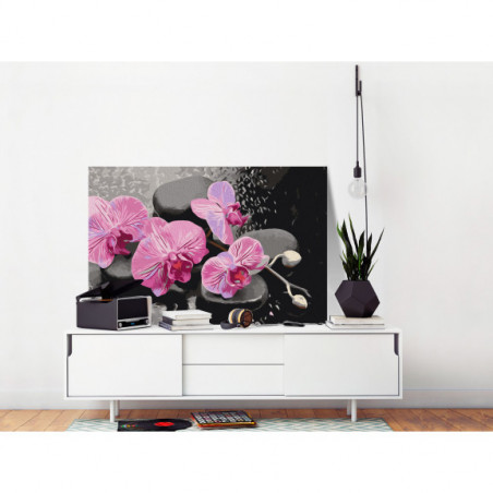 Pictatul Pentru Recreere Orchid With Zen Stones (Black Background)-01