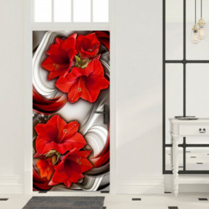 Fototapet Pentru Ușă Photo Wallpaper Abstraction And Red Flowers I