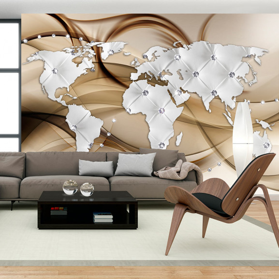 Fototapet World Map White & Diamonds