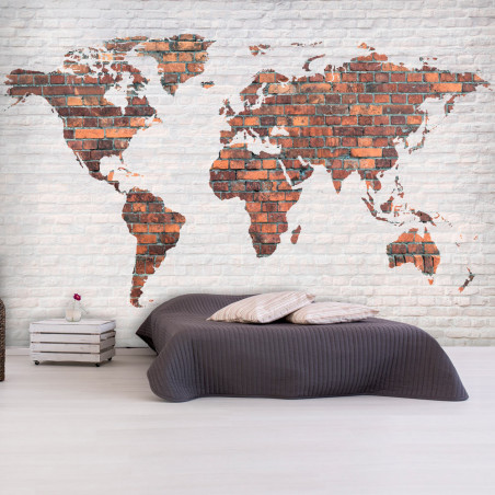 Fototapet World Map: Brick Wall-01