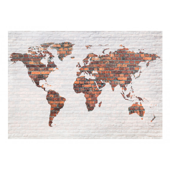Fototapet world map: brick wall