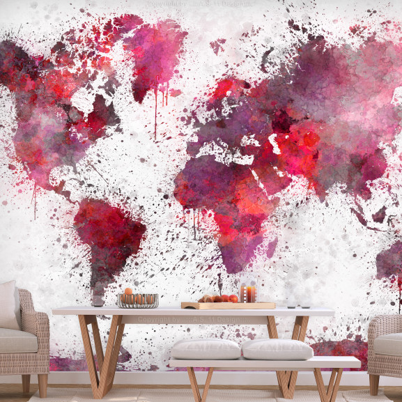 Fototapet World Map: Red Watercolors