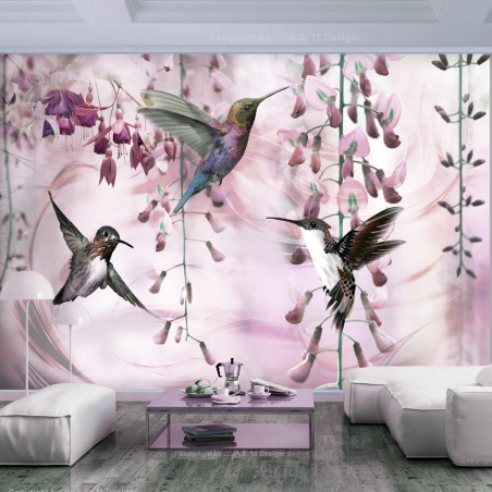 Fototapet Flying Hummingbirds (Pink)-01
